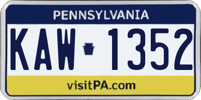 PA license plate KAW1352