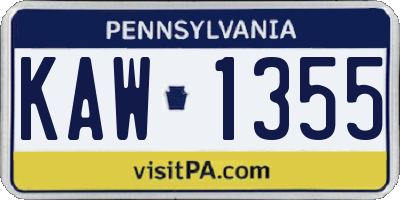 PA license plate KAW1355
