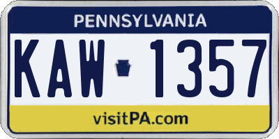 PA license plate KAW1357