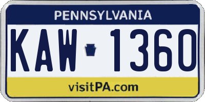 PA license plate KAW1360