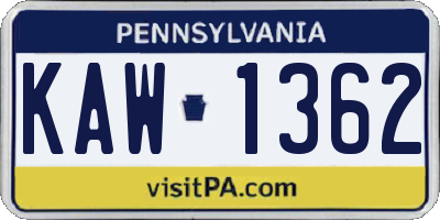 PA license plate KAW1362