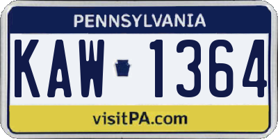 PA license plate KAW1364