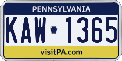 PA license plate KAW1365