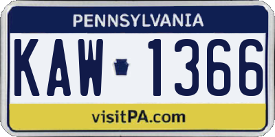 PA license plate KAW1366