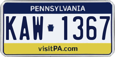 PA license plate KAW1367