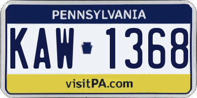 PA license plate KAW1368
