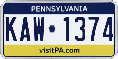 PA license plate KAW1374