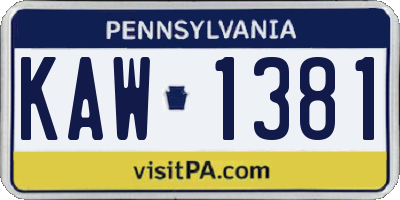 PA license plate KAW1381