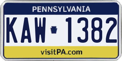 PA license plate KAW1382