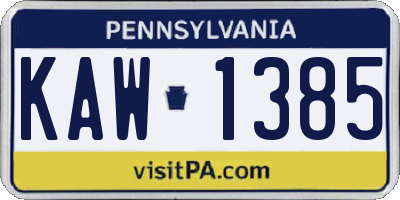 PA license plate KAW1385