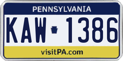 PA license plate KAW1386