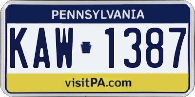 PA license plate KAW1387