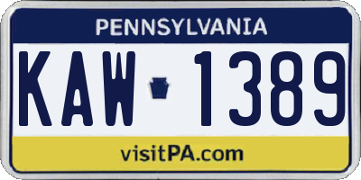 PA license plate KAW1389