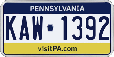 PA license plate KAW1392