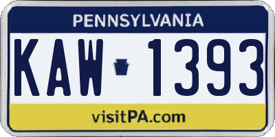 PA license plate KAW1393