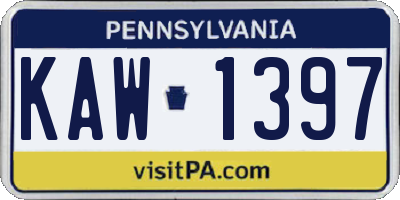 PA license plate KAW1397