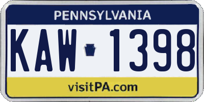 PA license plate KAW1398