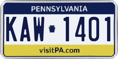PA license plate KAW1401