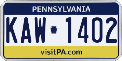 PA license plate KAW1402