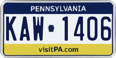 PA license plate KAW1406