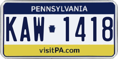 PA license plate KAW1418