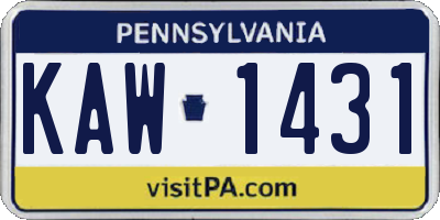 PA license plate KAW1431