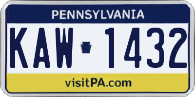 PA license plate KAW1432