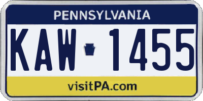PA license plate KAW1455