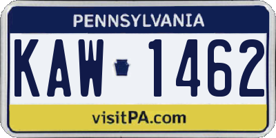 PA license plate KAW1462