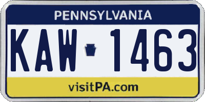 PA license plate KAW1463