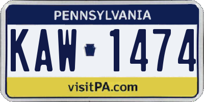 PA license plate KAW1474