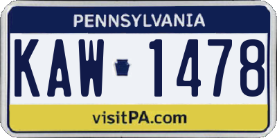 PA license plate KAW1478