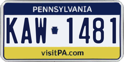 PA license plate KAW1481