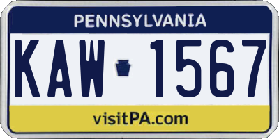 PA license plate KAW1567
