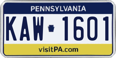 PA license plate KAW1601