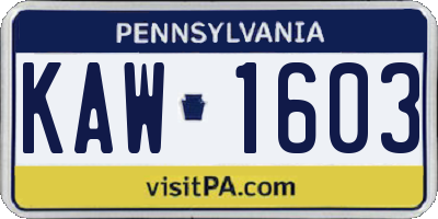 PA license plate KAW1603