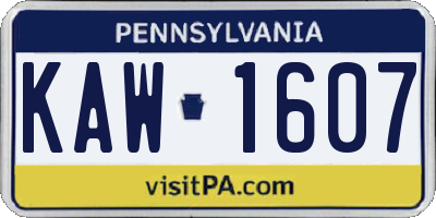 PA license plate KAW1607