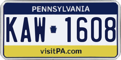 PA license plate KAW1608