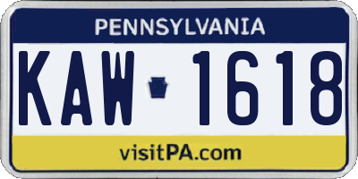 PA license plate KAW1618