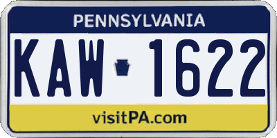 PA license plate KAW1622