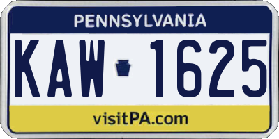PA license plate KAW1625