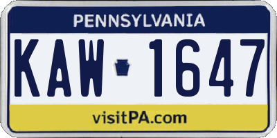 PA license plate KAW1647