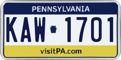 PA license plate KAW1701