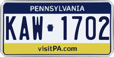 PA license plate KAW1702