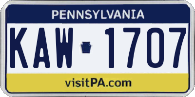 PA license plate KAW1707