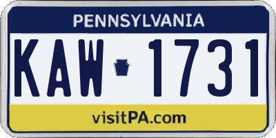 PA license plate KAW1731