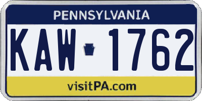 PA license plate KAW1762