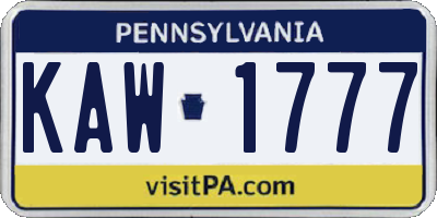 PA license plate KAW1777