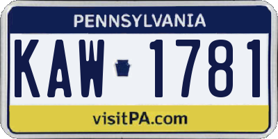 PA license plate KAW1781