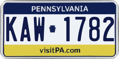PA license plate KAW1782